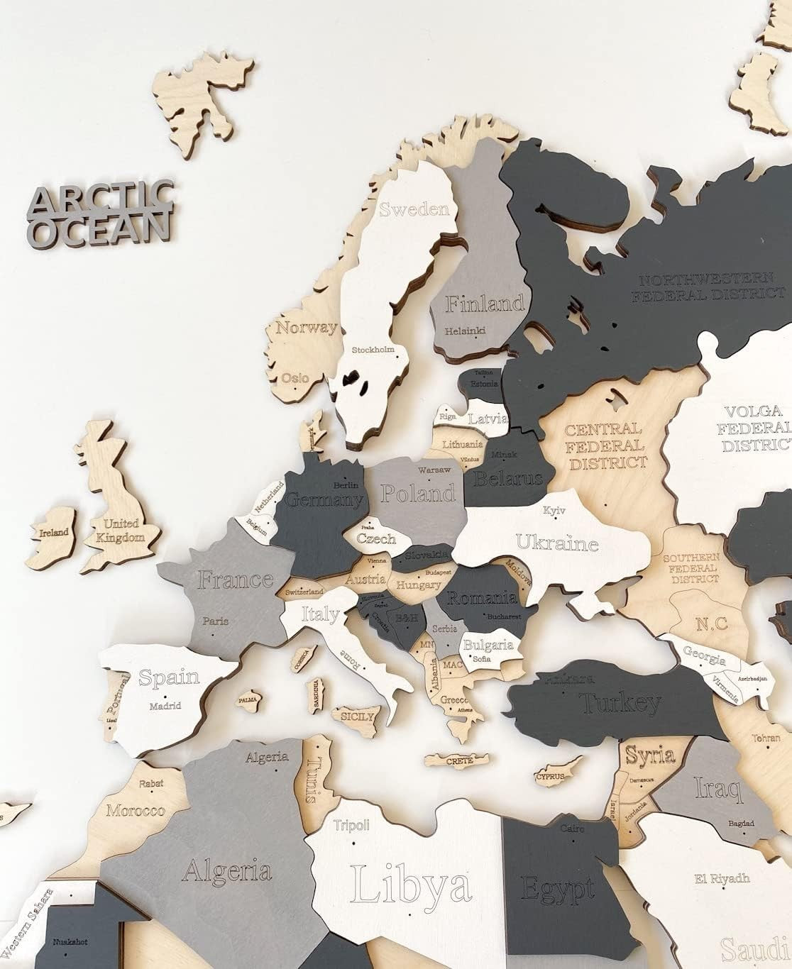 XL 3D Wooden World Map Wall Art Alaska Decor 213x113cm