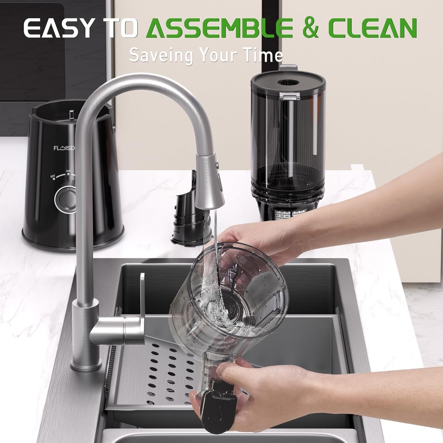Black Cold Press Juicer 5in Feed Chute Whole Fruit High Torque Easy Clean