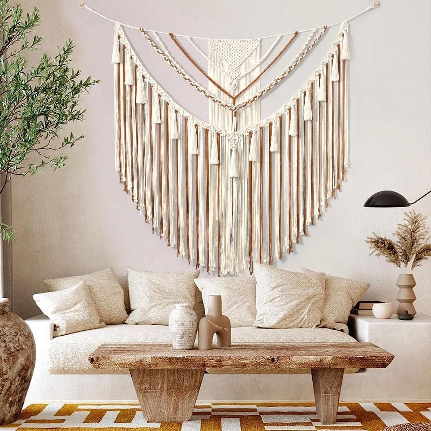 Large Boho Macrame Wall Hanging 43"x35" Geometric Woven Decor