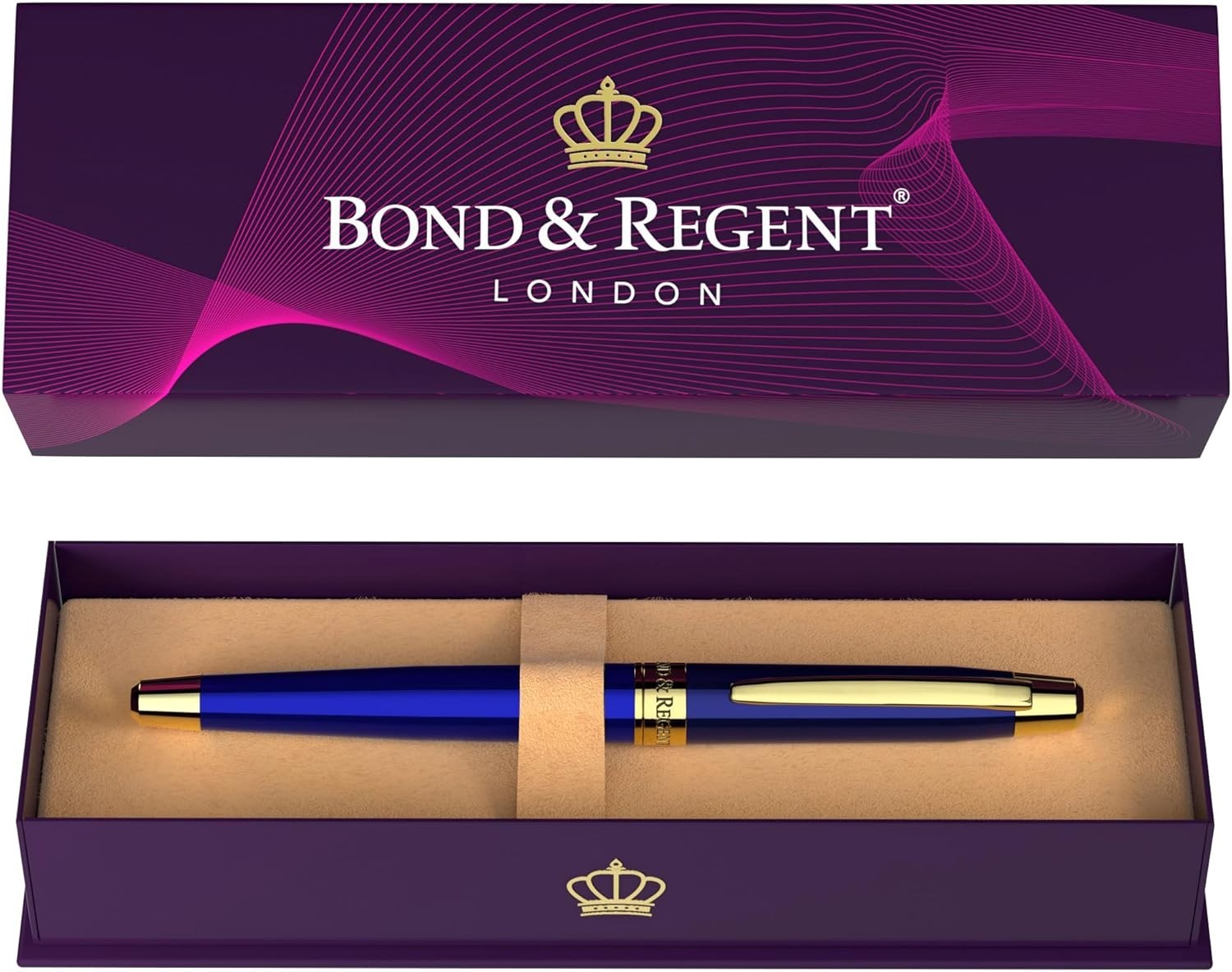 Luxury Rollerball Pen Royal Blue 24K Gold Trim Gift Box