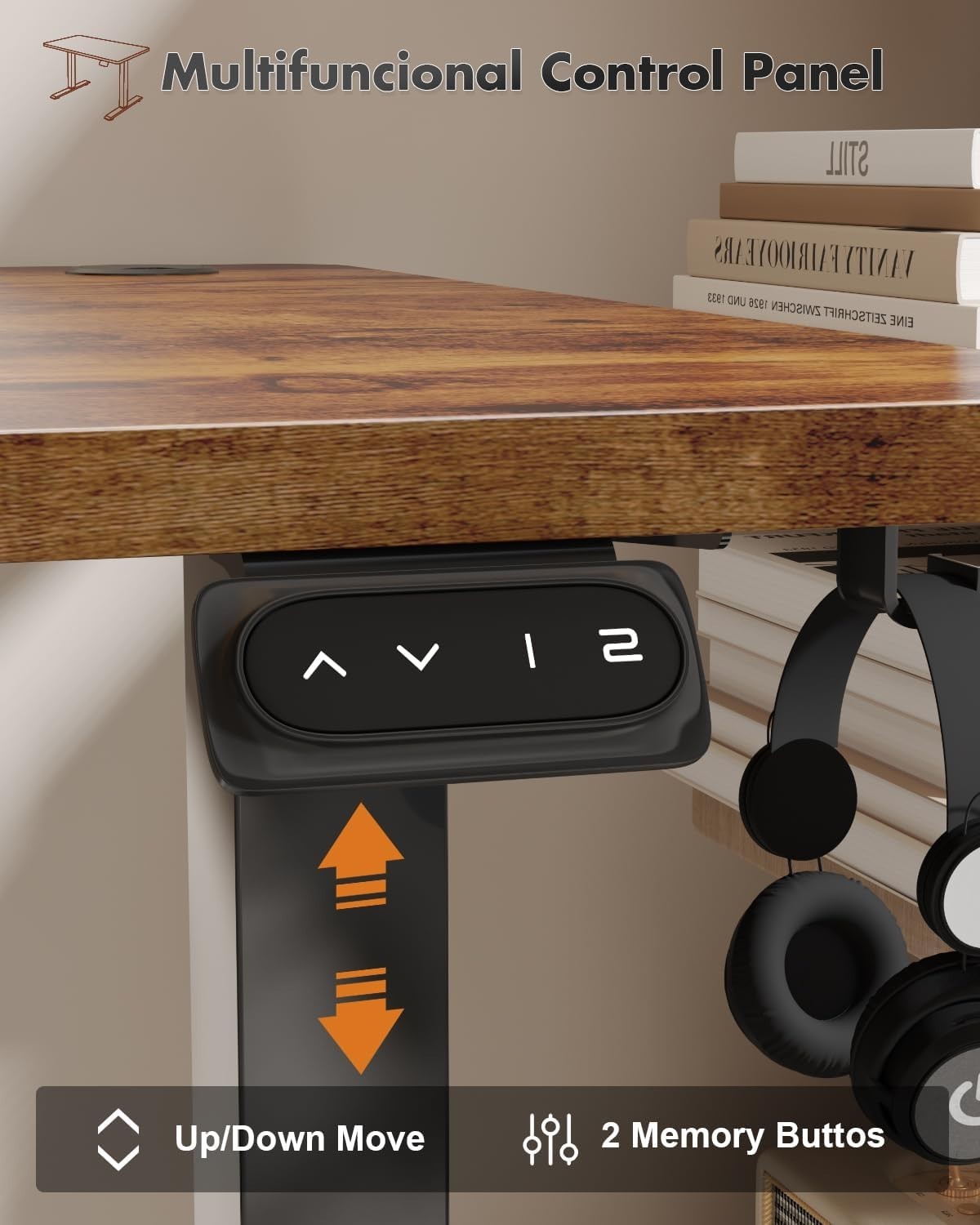 Electric Height Adjustable Standing Desk 160x70cm Rustic Brown Ergonomic Table