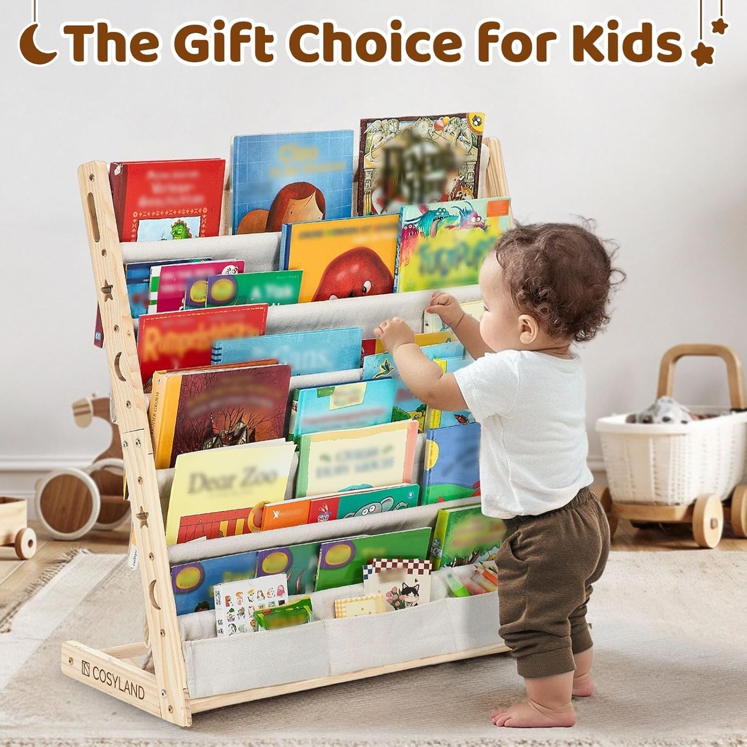 6-Tier Kids Bookshelf Wooden Toddler Book Display Storage Nursery Playroom