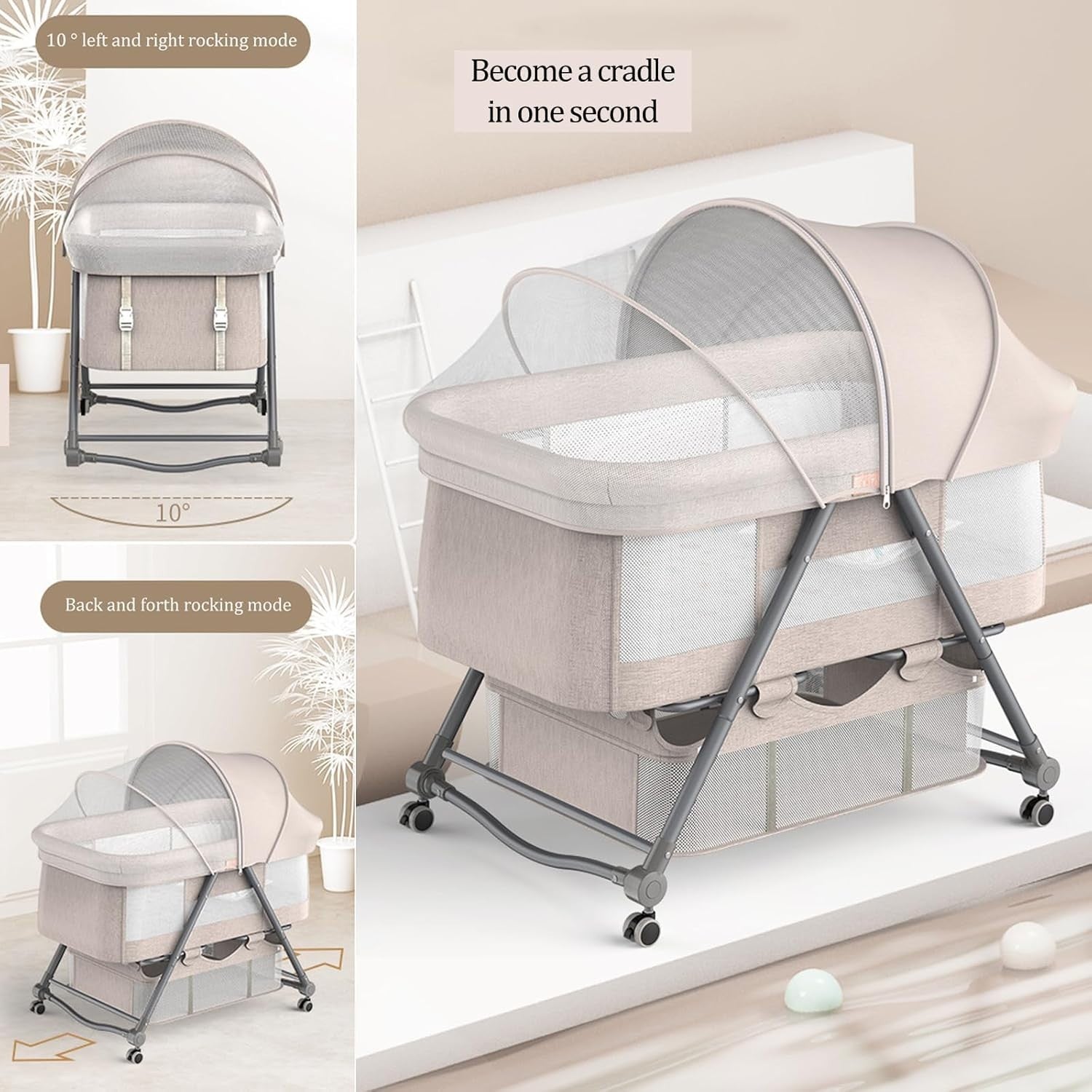 Baby Bedside Sleeper Co-Sleeping Crib Bassinet w/ Mattress Breathable Mesh Green