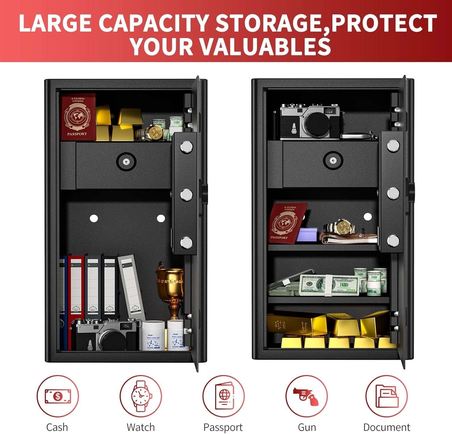 82L Fireproof Safe Box Digital Keypad Security Cabinet with Drawer