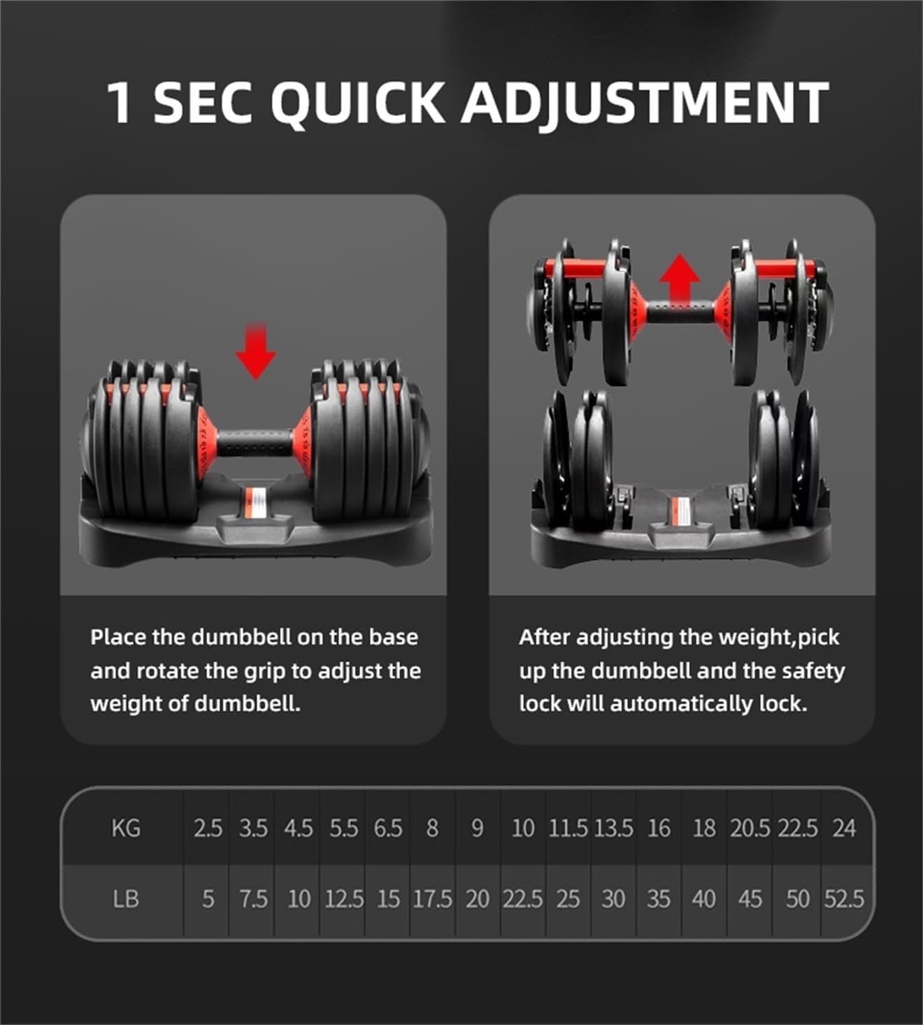 2x24KG Adjustable Dumbbells Pair 15-in-1 Space Saving Home Gym Weights