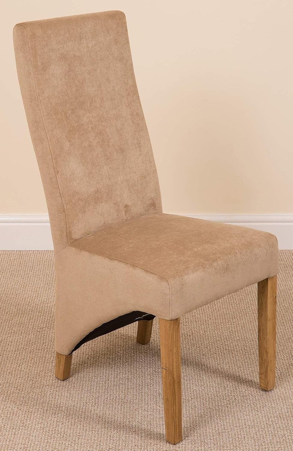 Oak Dining Table Set 4 Beige Fabric Chairs 150cm Solid Wood Modern