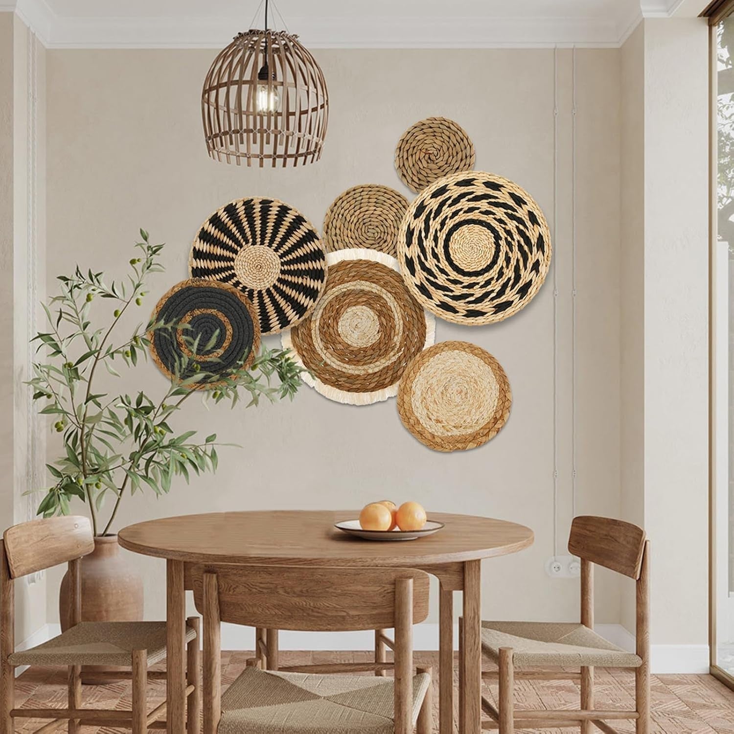 Boho Wall Basket Set of 7 Woven Rattan Decor Living Room Bedroom