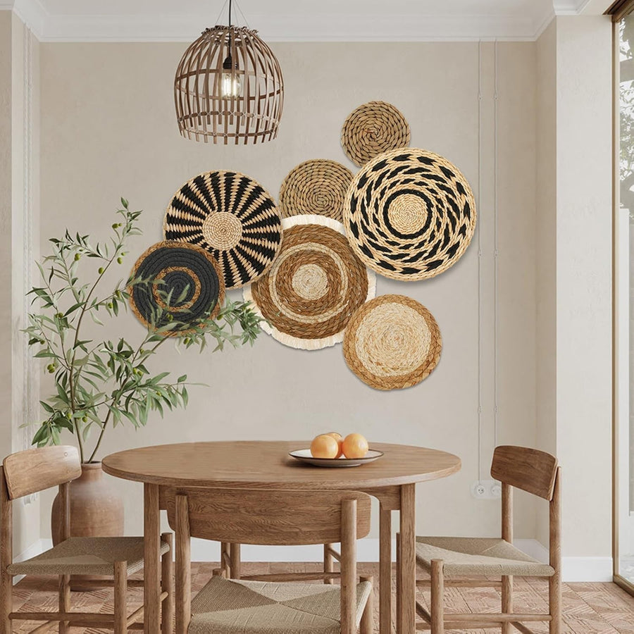 Boho Wall Basket Set of 7 Woven Rattan Decor Living Room Bedroom