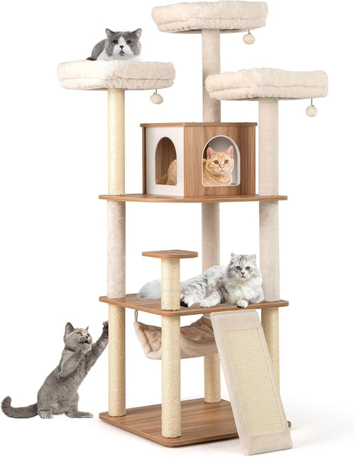 Luxury Wooden Cat Tree 168cm Multi Level Scratching Tower with Hammock Condo