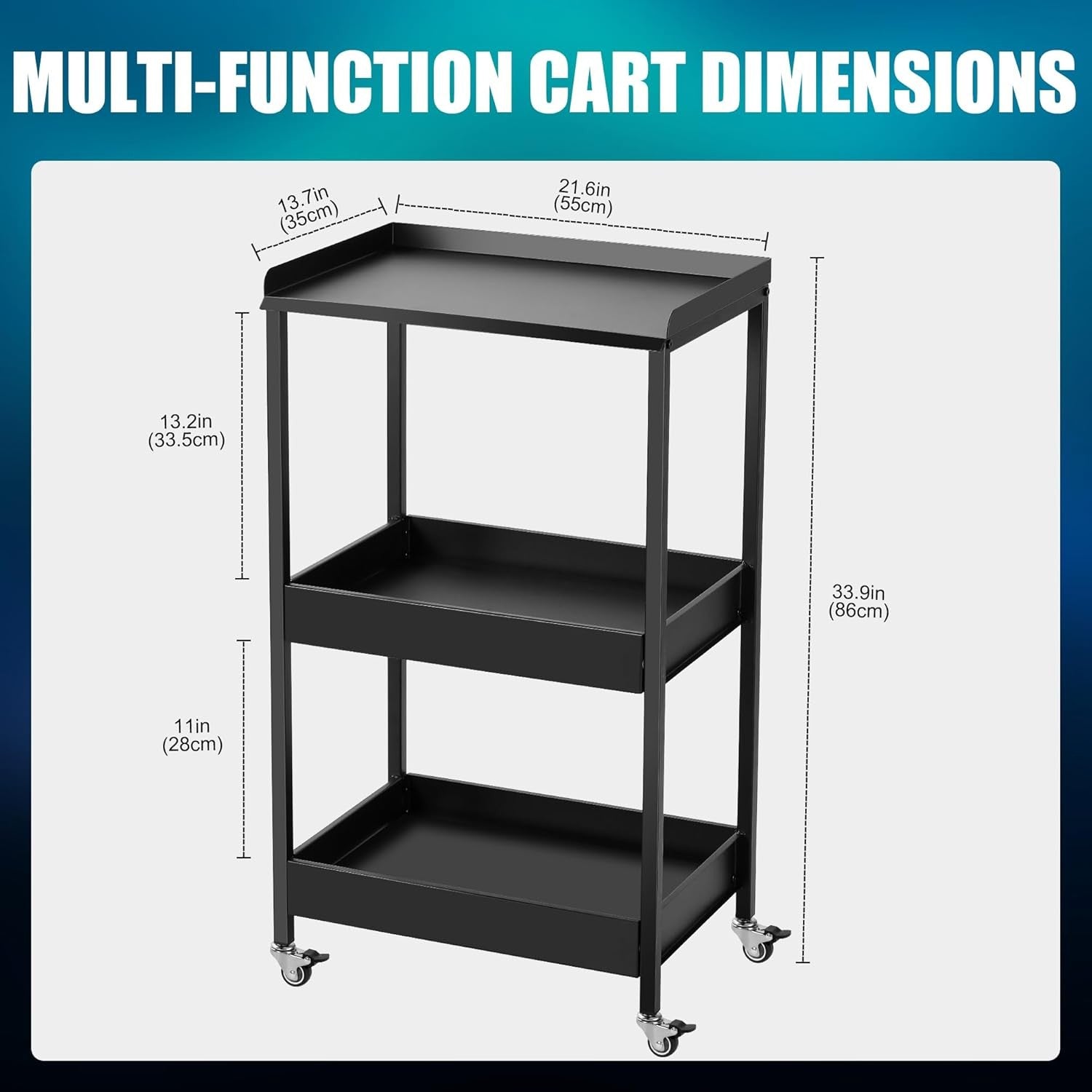 3 Tier Tattoo Trolley Rolling Salon Cart Storage Shelves with Locking Wheels