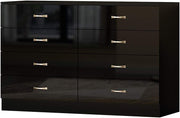 Black Gloss 8 Drawer Chest Wide Storage Unit Modern Bedroom Furniture