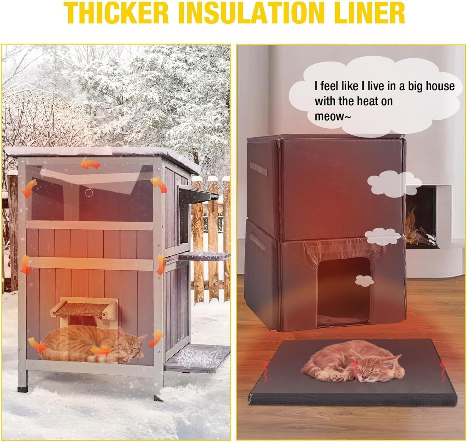 Weatherproof Insulated 2-Level Outdoor Cat House with Escape Doors & Balcony