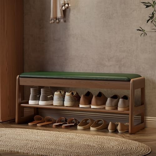 2-Tier Shoe Storage Bench with Flip-Top & Leather Cushion for Entryway