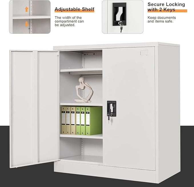 Metal Storage Cabinet with Lock, 3 Adjustable Shelves 109CM Office Cupboard