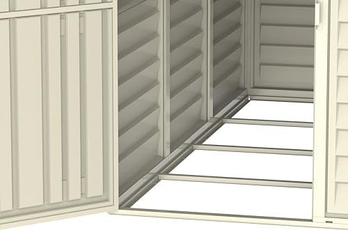 4x8ft Vinyl Garden Shed Metal Roof Lockable Maintenance-Free Ivory