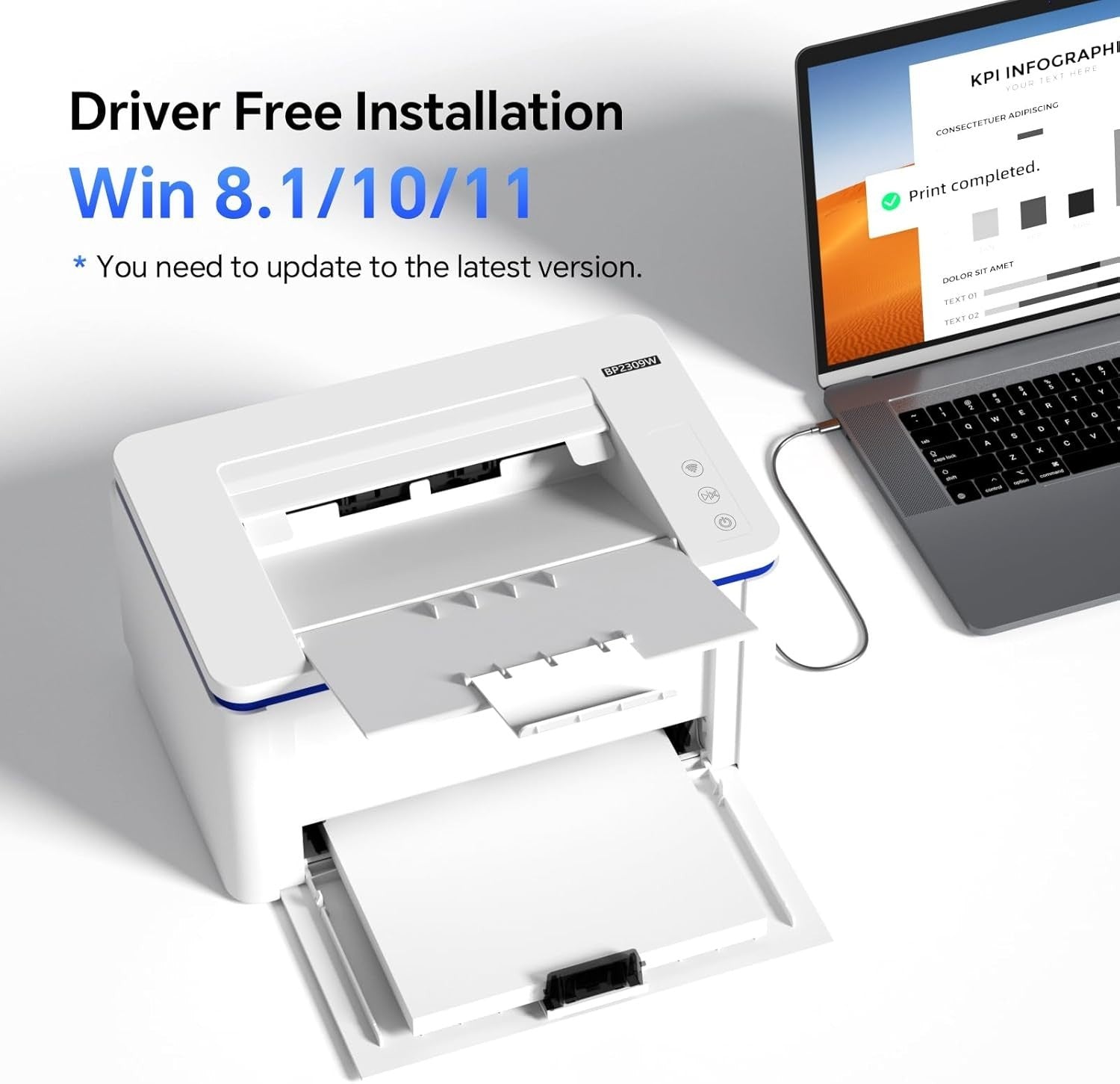Wireless Monochrome Laser Printer White A4 20ppm USB Wi-Fi Bluetooth