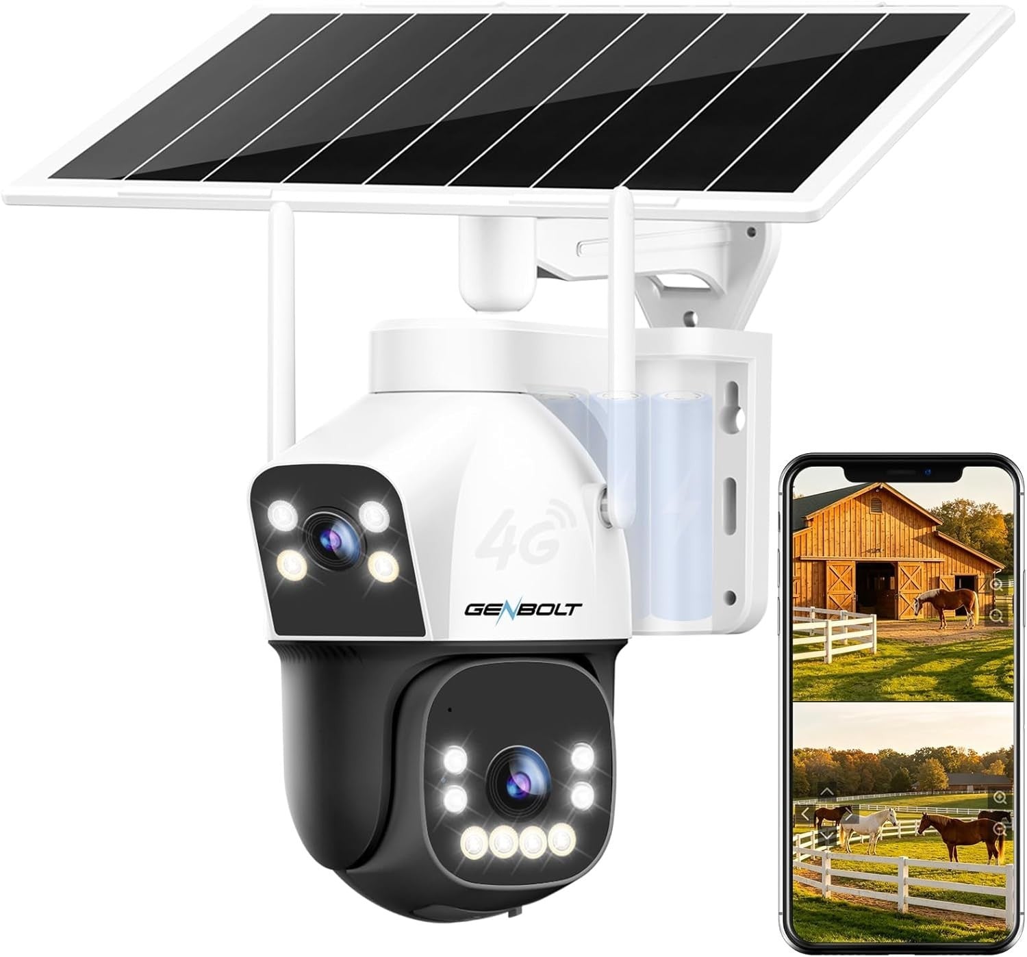 4G LTE Solar Security Camera Outdoor Dual Lens PTZ CCTV No WiFi