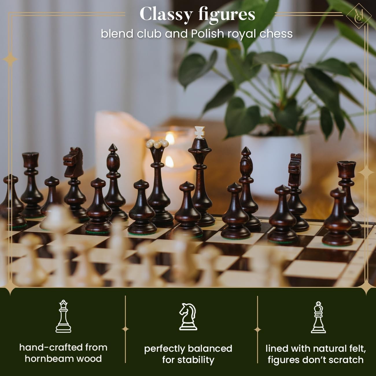 46cm Large Wooden Chess Set | Outlander Style Board | Premium Handmade Pieces