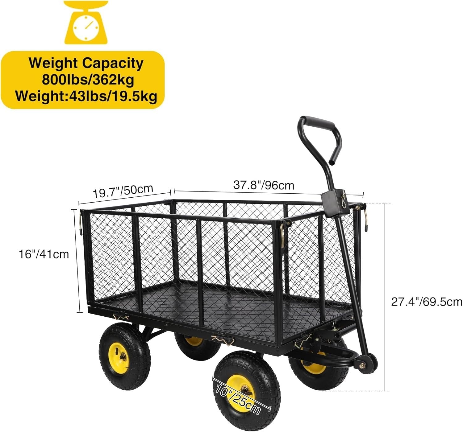 Oversized 800lb Heavy Duty Garden Cart Flatbed Wagon w/ Removable Sides & Dump