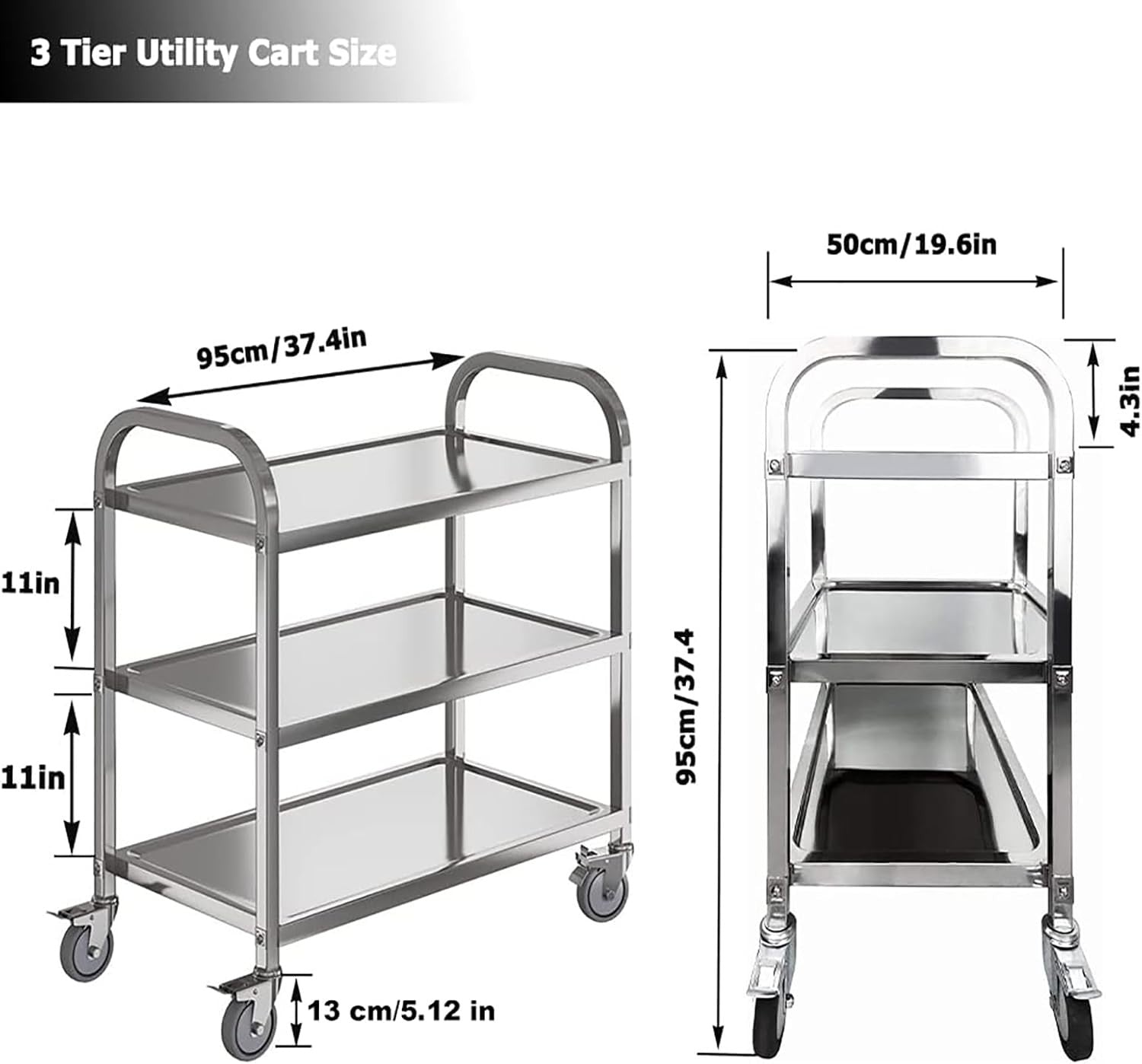 3 Tier Stainless Steel Catering Trolley on Wheels Heavy Duty Serving Cart