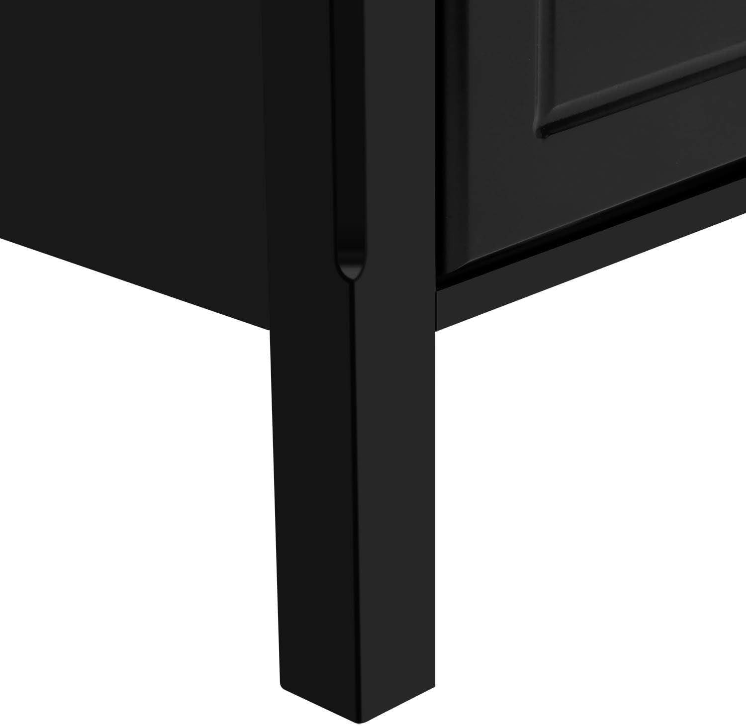 Black Wooden Bedside Tables Set of 2 – 3 Drawer Nightstand