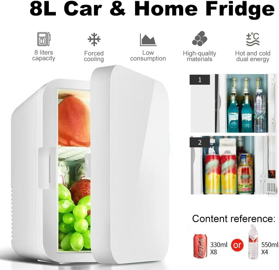 8L Mini Fridge Cooler & Warmer Portable AC/DC Small White Compact
