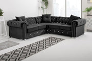 Luxury Black Velvet Chesterfield Corner Sofa – Diamond Detail, 5 Seater