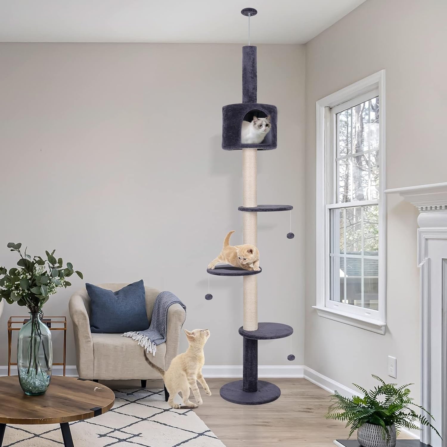 Floor to Ceiling Cat Tree 260cm Adjustable Tower Scratching Post