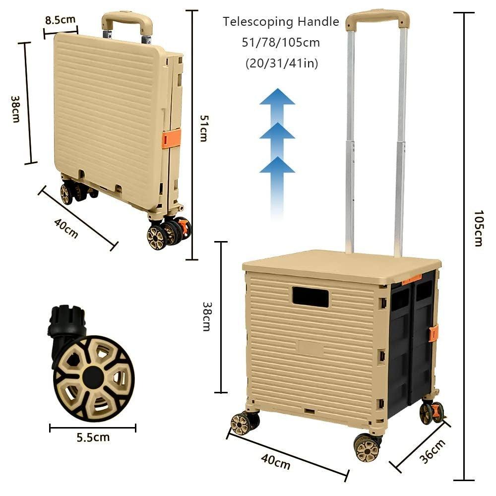 50L Folding Shopping Trolley Cart 60KG Heavy Duty with 360° Wheels