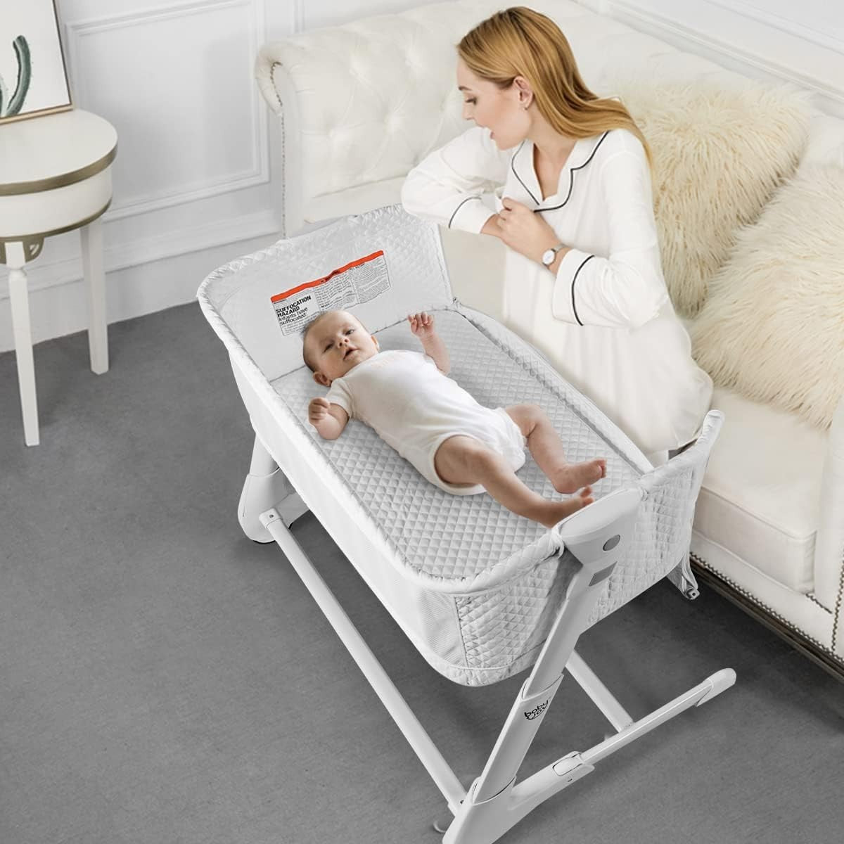 2in1 Baby Bedside Crib Adjustable Bassinet Sleeper Bed Detachable Side Mesh
