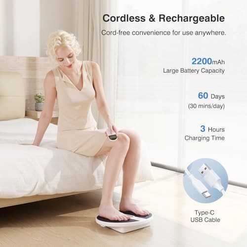 Cordless EMS TENS Foot Massager 10 Modes 20 Intensities Pain Relief White