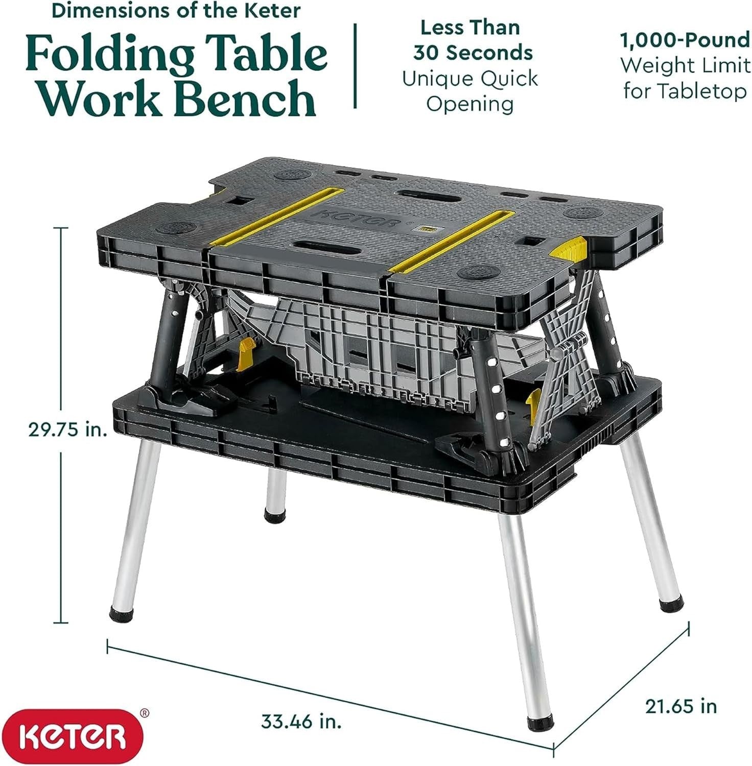 Portable Folding Work Table Heavy Duty 1000lb Workbench w/ Clamps Garage DIY
