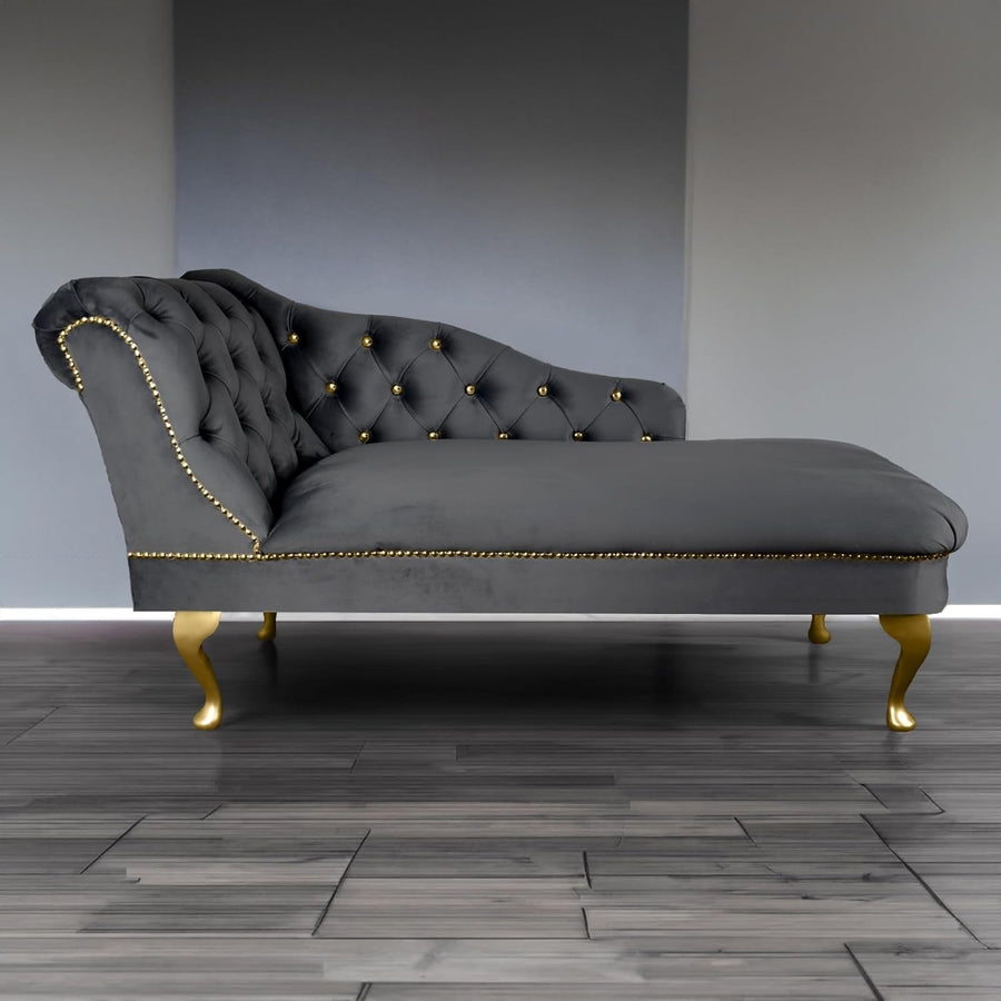 Velvet Chaise Lounge Sofa Tufted Accent Chair Left Hand Grey 133cm