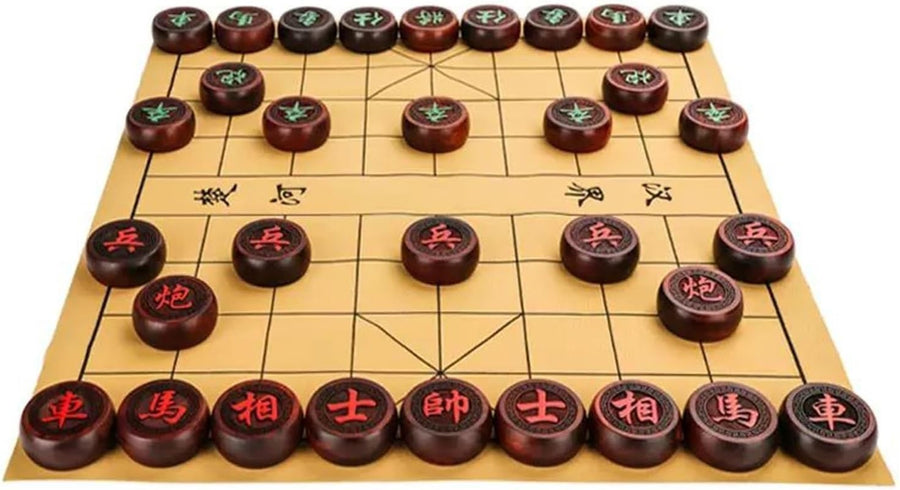 Ebony Xiangqi Chinese Chess Set Leather Board 4.8cm Travel