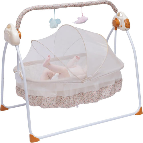 Electric Baby Crib Cradle Auto Swing Bed with Music Remote & Mosquito Net
