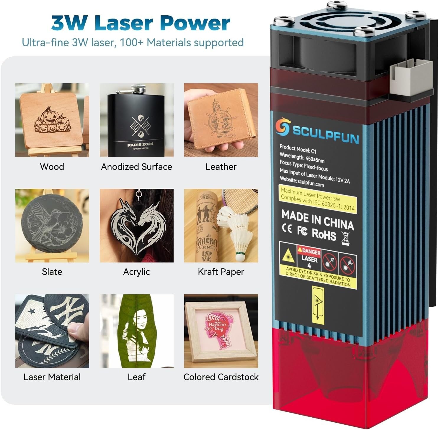 Mini Laser Engraver Portable 3W Precision Engraving Machine DIY Crafts