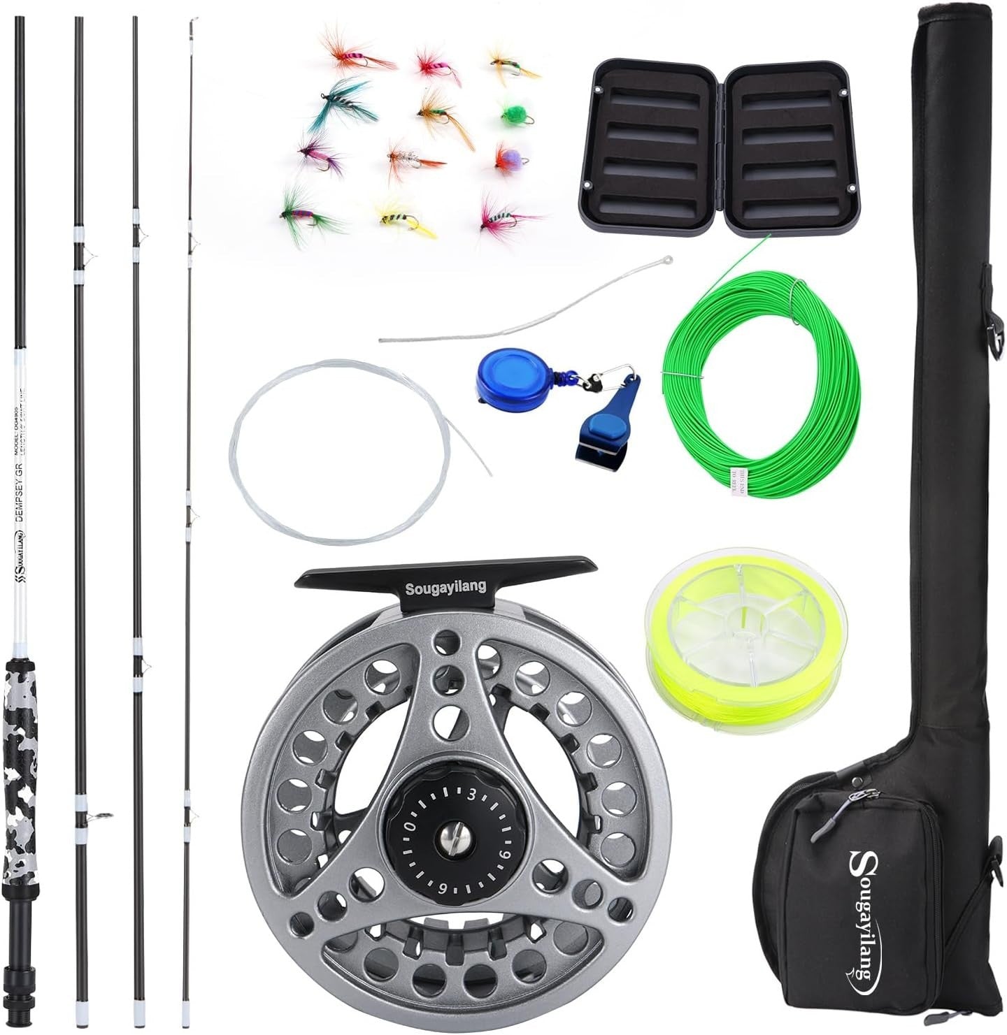 Fly Fishing Combo 9ft Carbon Rod & Reel Kit with Case & Flies – Black