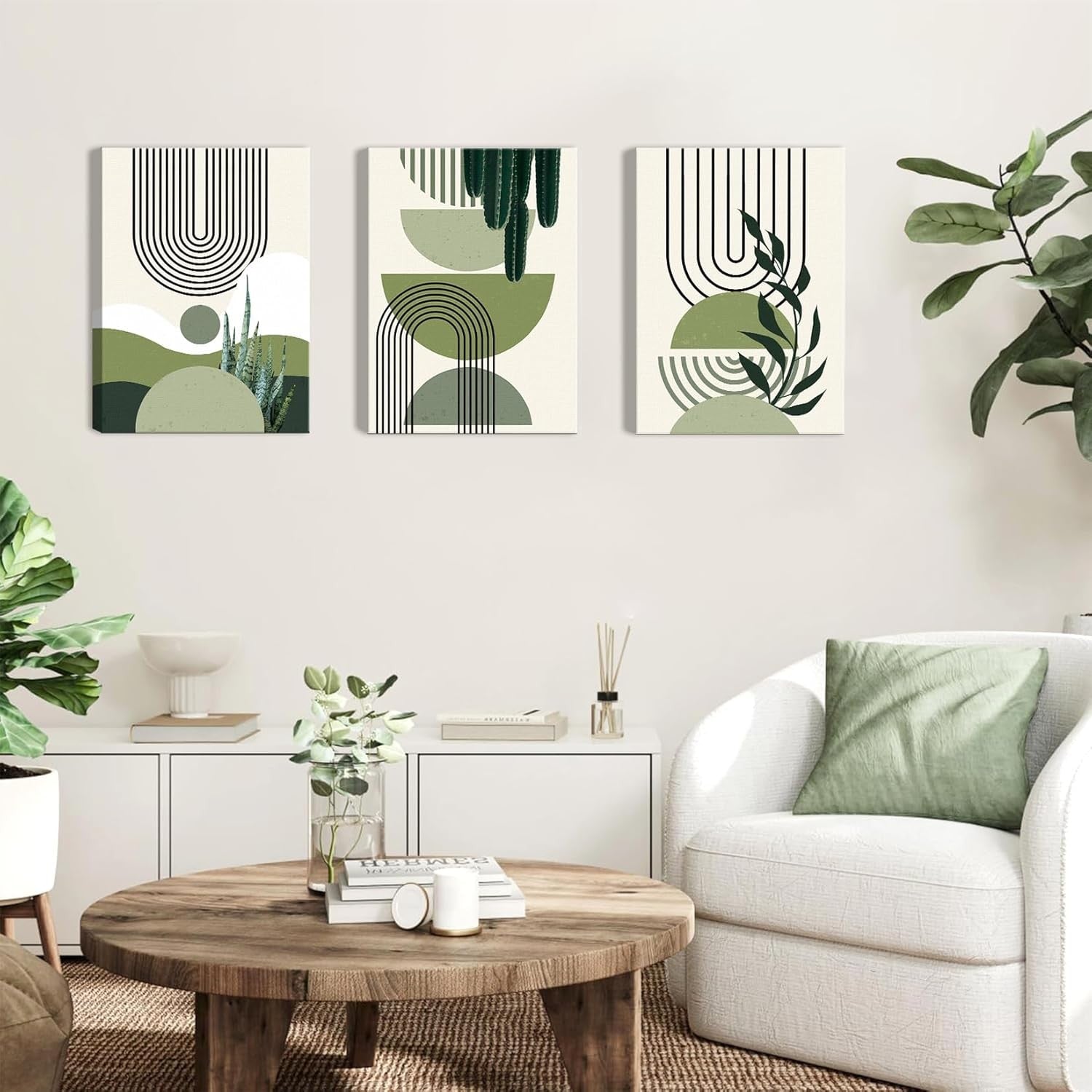 Sage Green Wall Art Set of 3 Framed Boho 12x16in
