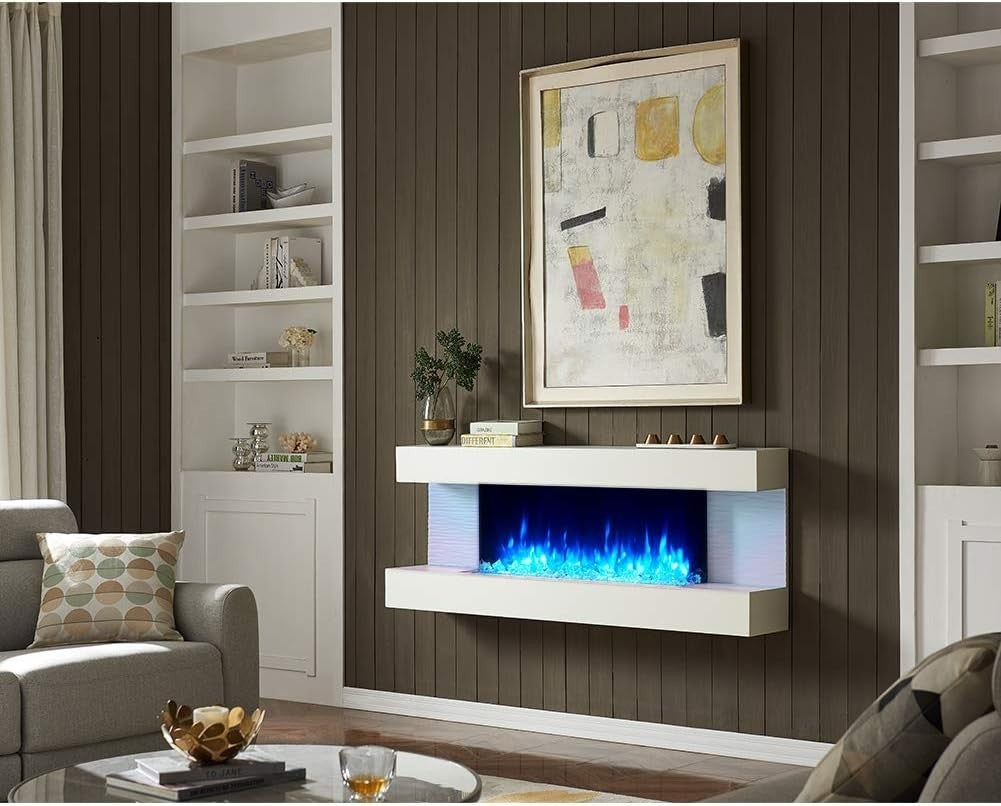 60" Wall Mounted Electric Fireplace Heater | LED Flame & Mood Lights
