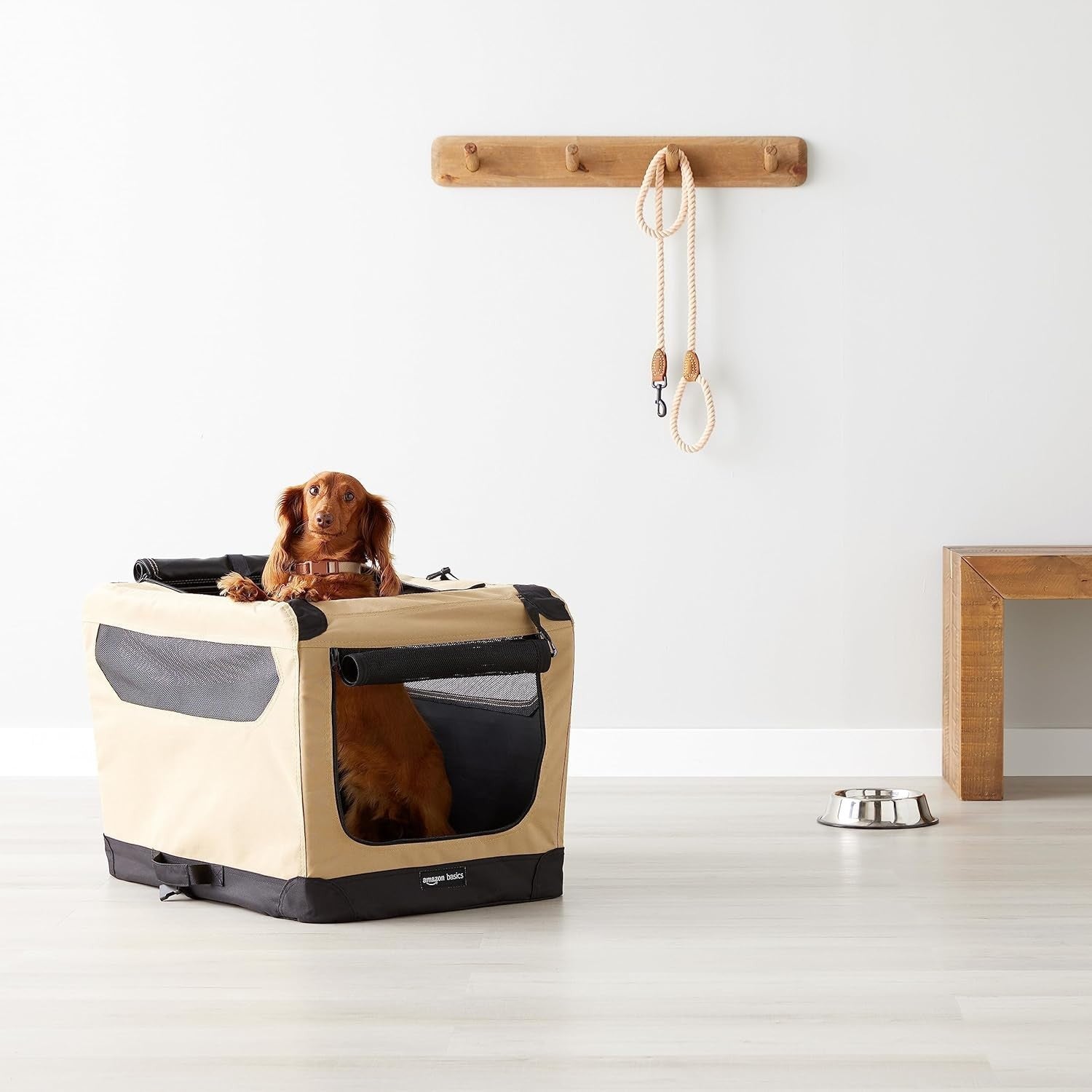 Small Portable Folding Soft Dog Crate Kennel Travel Cage 66x46x46cm Tan