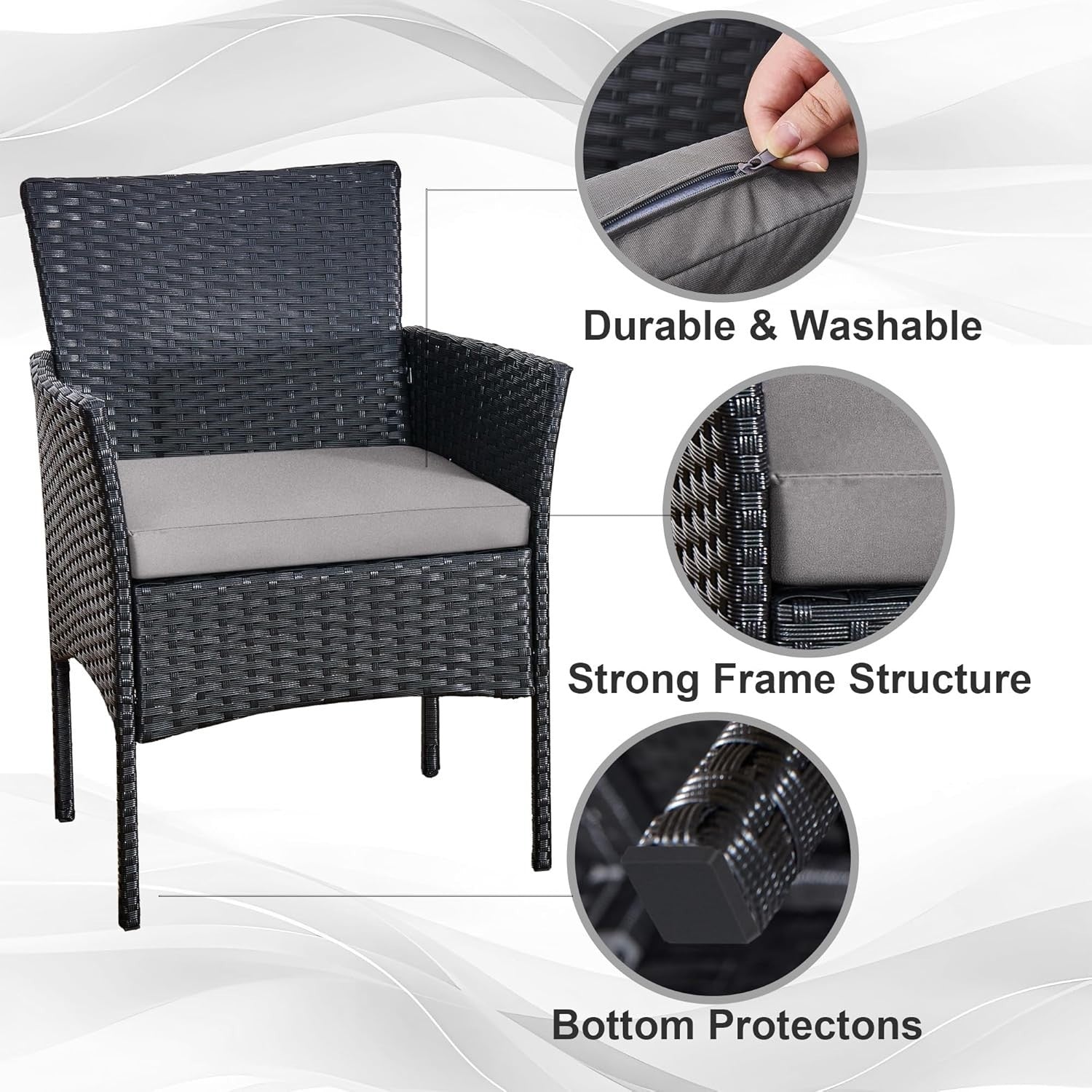 3pc Rattan Bistro Set Balcony Garden Chairs Glass Table Patio Outdoor Seating