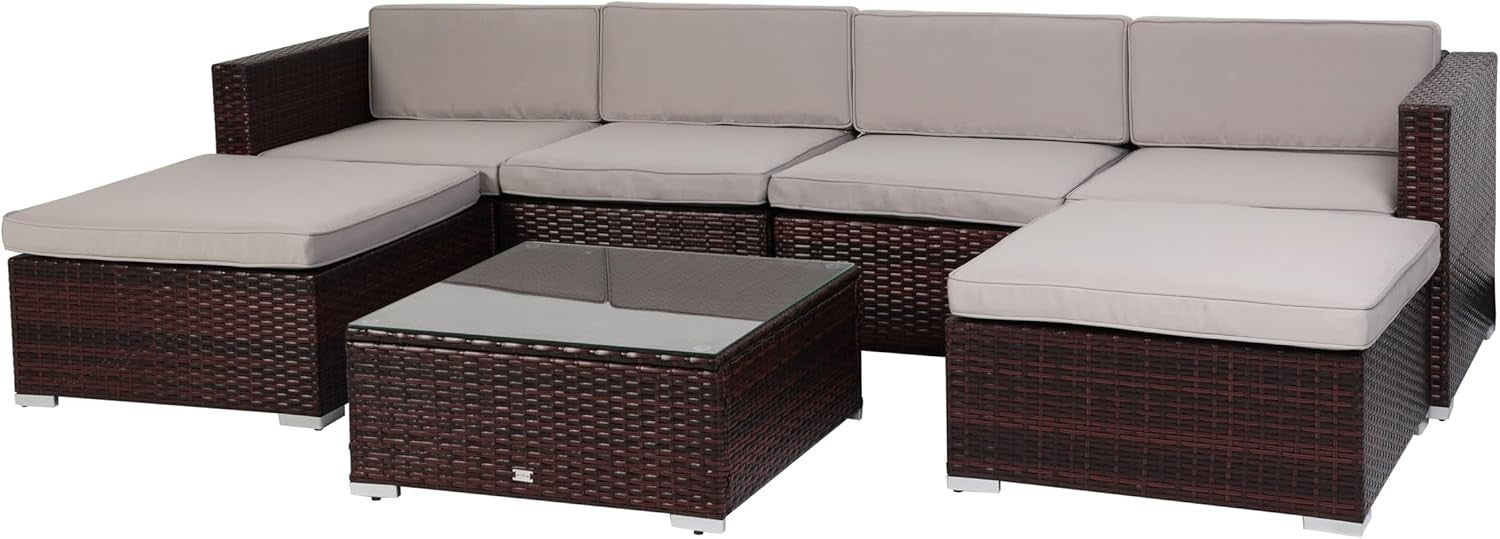 Outdoor Rattan Garden Sofa Set 6-Seater with Coffee Table Weatherproof