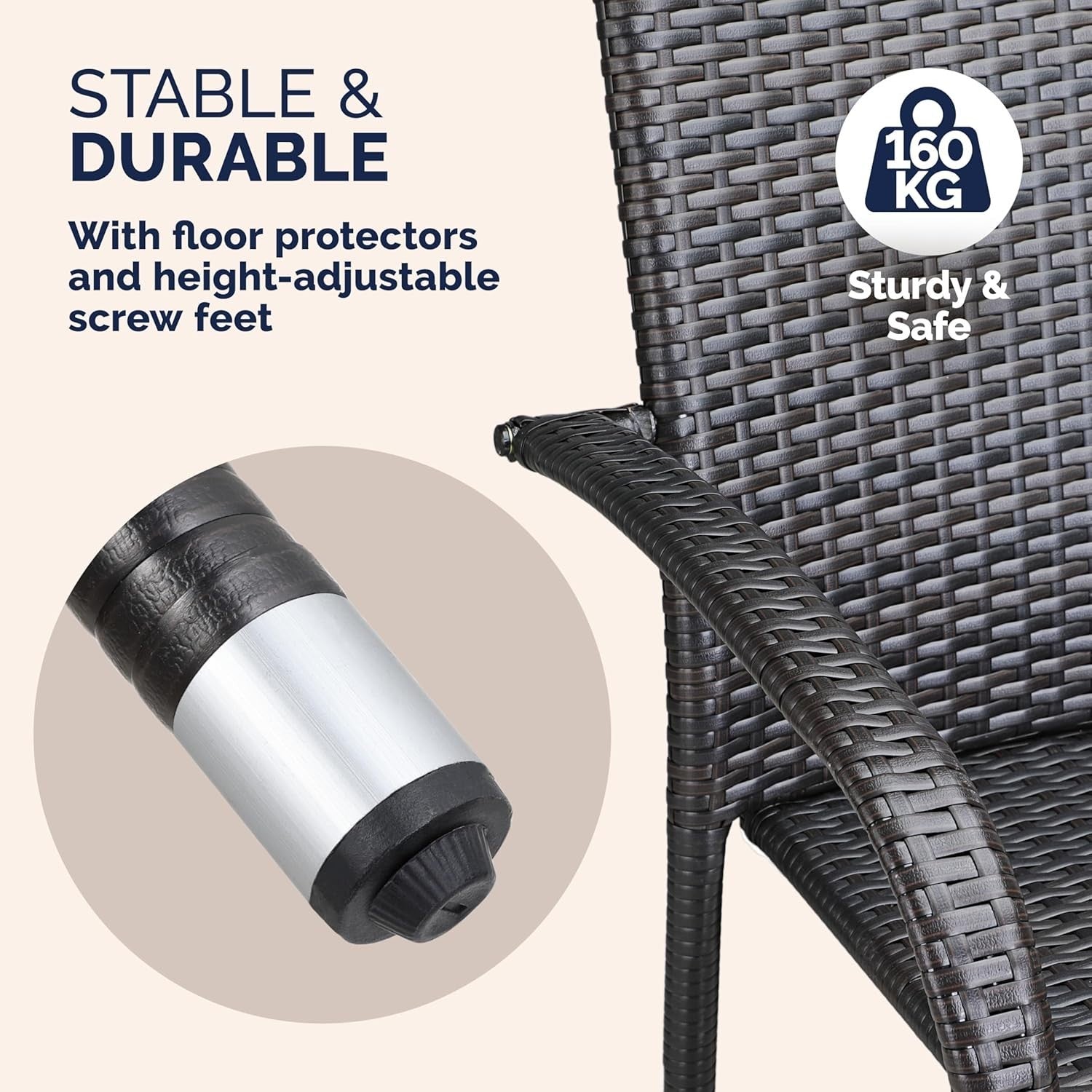 Stackable Rattan Garden Armchairs Set of 4 Weatherproof Patio Seating Brown