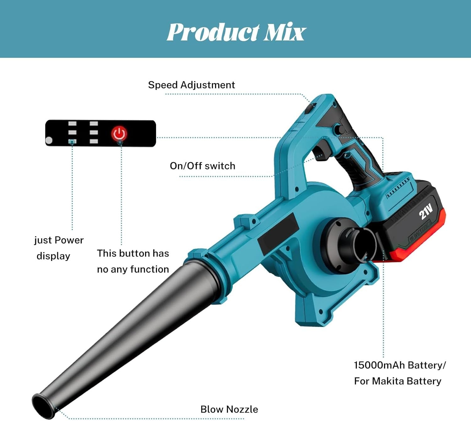 Cordless Leaf Blower 21V 550W Dual Battery Handheld Garden Patio
