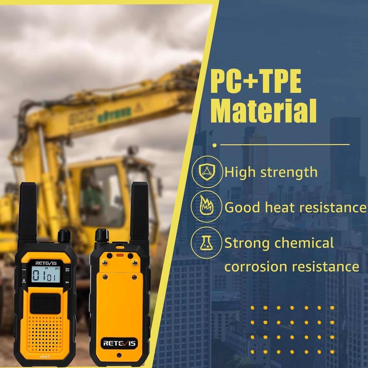 Waterproof Heavy Duty Walkie Talkies IP67 VOX Dual PTT 2 Pack