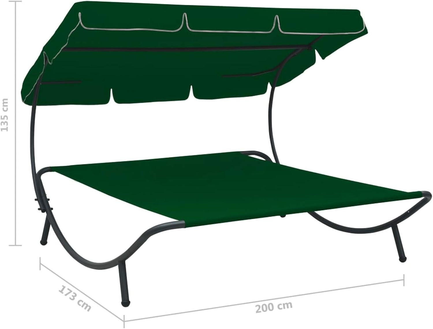 Outdoor Double Lounge Bed with Canopy & Stool Green Wicker Patio Set