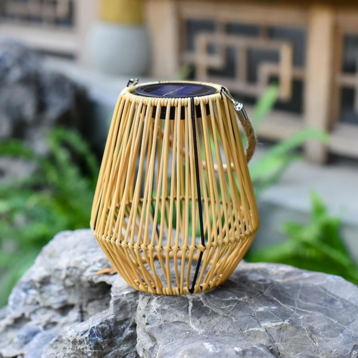 Japanese Hanging Solar Lantern – Rattan Outdoor Garden Light (Style B)