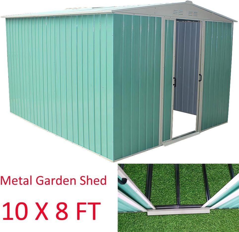 8x10ft Heavy Duty Metal Garden Shed Waterproof Outdoor Storage Lockable House