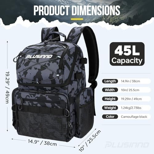 Large 45L Water-Resistant Fishing Backpack with Rod Holders & Cooler