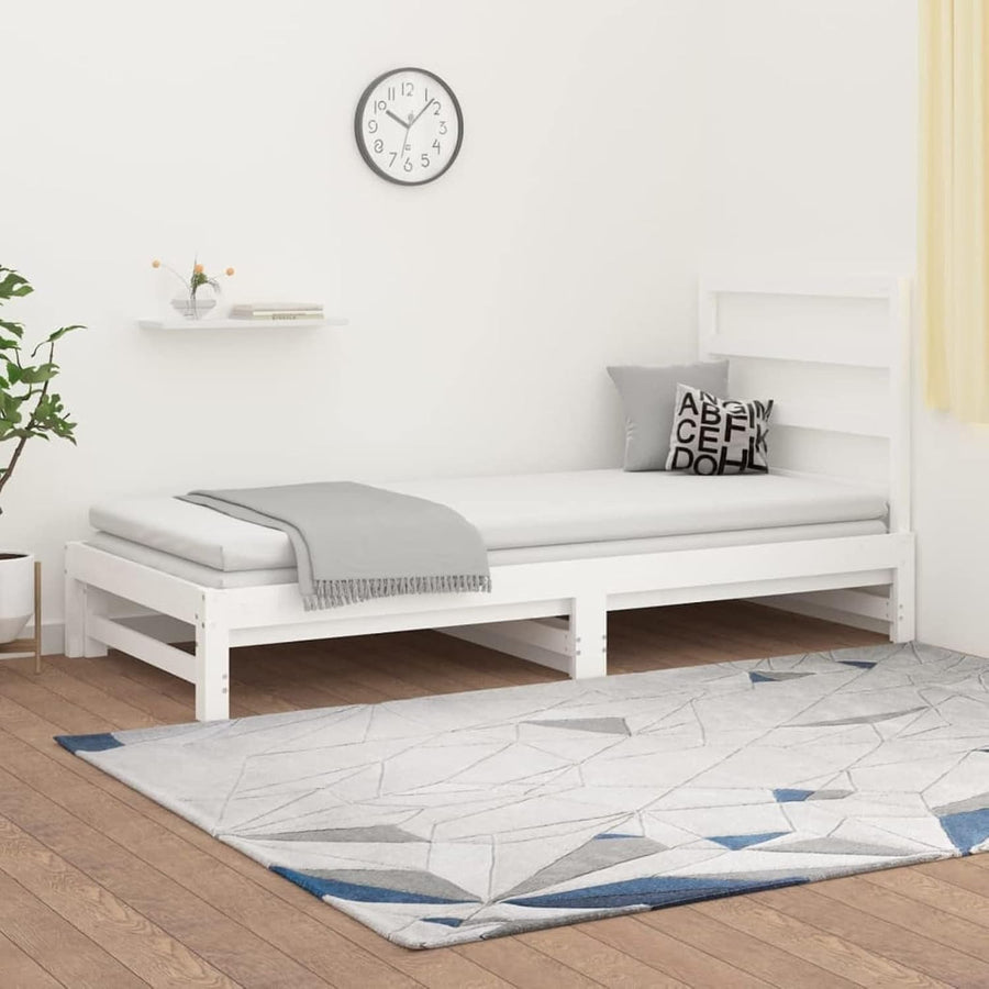 White Solid Pine Pull-Out Daybed 2x 90x200cm | Sofa Bed Guest Frame with Slats